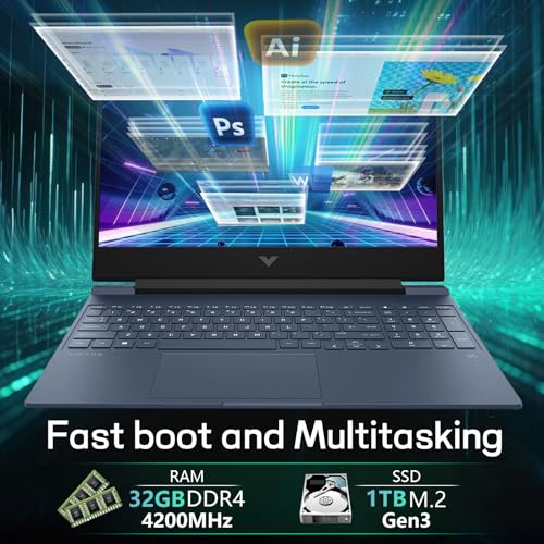 HP Victus 15 Gaming Laptop  15 6 FHD 144Hz Display Portatil Gamer  Core i7 13620H  NVIDIA GeForce RTX 4060 32GB RAM 1TB SSD  Lifetime Windows 11 Pro and Office Pro with Sound Controlled Light