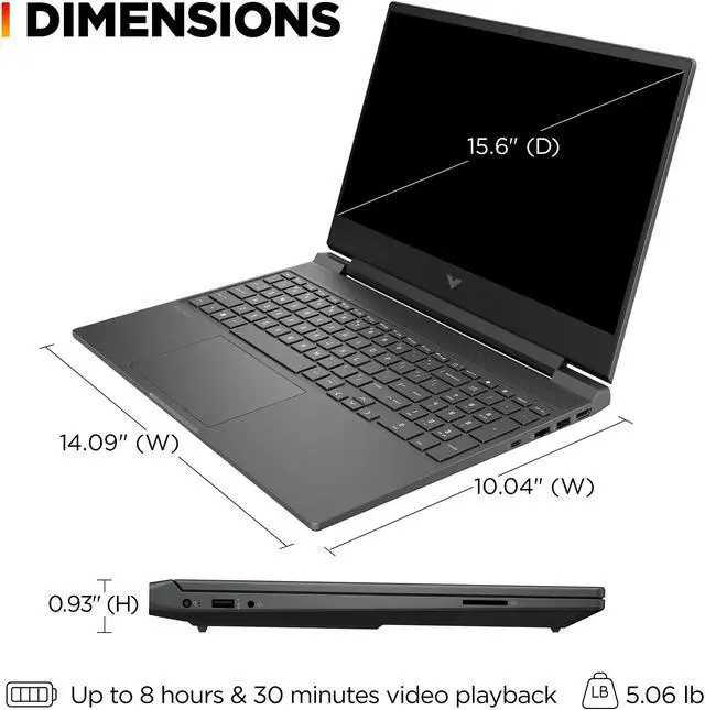 HP Victus Gaming 15.6" 144 Hz FHD AMD Ryzen 5-7535HS (supera a i7-13620H) AMD Radeon RX 6550M (supera a GeForce RTX 4050) 16 GB de RAM DDR5 512 GB SSD HDMI 2.1 USB-C retroiluminado Wi-Fi 6 Bluetooth Windows 11 Home