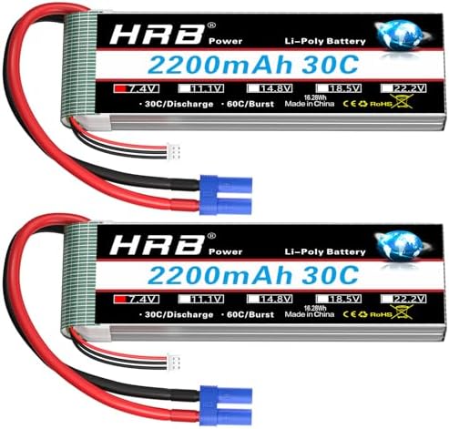 HRB 2S 2200mAh Lipo Battery EC2 30C 7 4V RC Lipo Battery Compatible with RC Car RC Truck RC Boat RC Airplane RC Helicopter  2packs