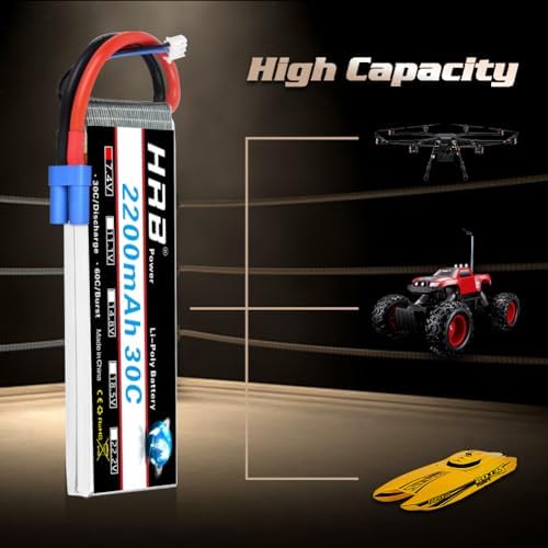 HRB 2S 2200mAh Lipo Battery EC2 30C 7 4V RC Lipo Battery Compatible with RC Car RC Truck RC Boat RC Airplane RC Helicopter  2packs