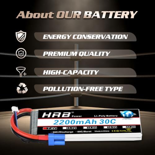 HRB 2S 2200mAh Lipo Battery EC2 30C 7 4V RC Lipo Battery Compatible with RC Car RC Truck RC Boat RC Airplane RC Helicopter  2packs