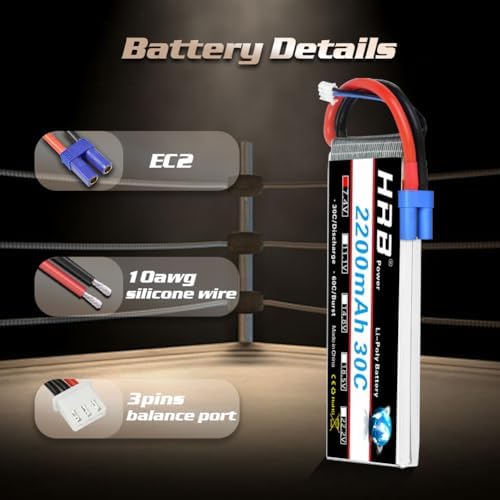 HRB 2S 2200mAh Lipo Battery EC2 30C 7 4V RC Lipo Battery Compatible with RC Car RC Truck RC Boat RC Airplane RC Helicopter  2packs