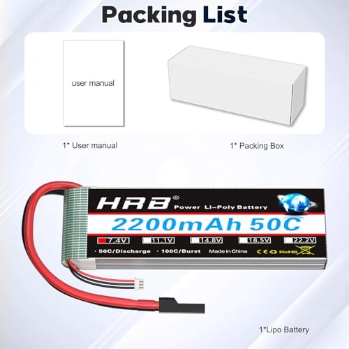 HRB 2S 7 4V 2200mAh LiPo Battery TR Plug 50C 100C Compatible with RC Airplane  RC Helicopter  RC Car  RC Truck  RC Boat
