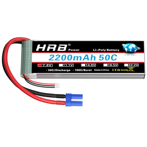 HRB 2S Lipo Batería 2200mAh 7.4V 50C EC3 Plug RC Lipo Batería Compatible con RC Car Truck Quadcopter Avión Helicóptero Barco