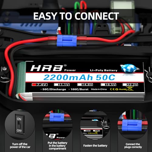 HRB 2S Lipo Batería 2200mAh 7.4V 50C EC3 Plug RC Lipo Batería Compatible con RC Car Truck Quadcopter Avión Helicóptero Barco