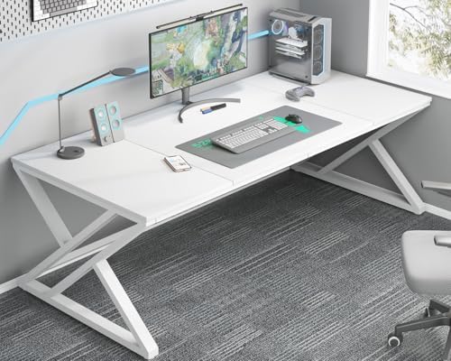 HSH White 70 8 Computer Desk  Modern Large Long Wood Metal Office Desk  Farmhouse Pc Study Work Writing Desk for Two Person  Rustic Double Workstation Executive Desk for Home Bedroom Living Room