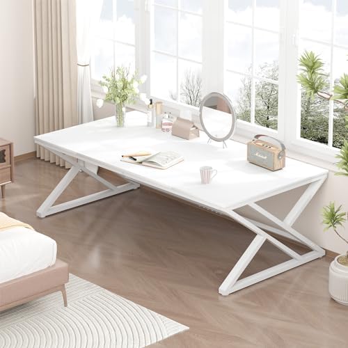 HSH White 70 8 Computer Desk  Modern Large Long Wood Metal Office Desk  Farmhouse Pc Study Work Writing Desk for Two Person  Rustic Double Workstation Executive Desk for Home Bedroom Living Room