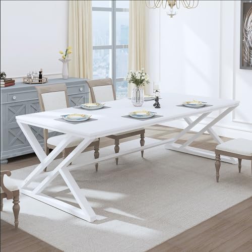 HSH White 70 8 Computer Desk  Modern Large Long Wood Metal Office Desk  Farmhouse Pc Study Work Writing Desk for Two Person  Rustic Double Workstation Executive Desk for Home Bedroom Living Room