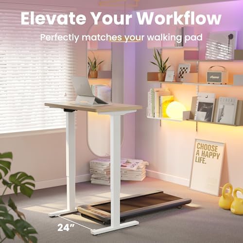 HUANUO 32 Small Electric Standing Desk Adjustable Height  4 Memory Height Settings  Sit Stand Up Desk for Home Office & Computer Workstation  LightWalnut