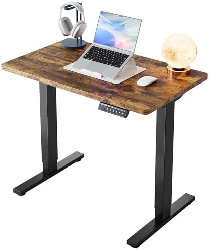 HUANUO 32 Small Electric Standing Desk Adjustable Height  4 Memory Height Settings  Sit Stand Up Desk for Home Office & Computer Workstation  LightWalnut