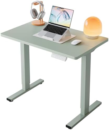 HUANUO 32 Small Electric Standing Desk Adjustable Height  4 Memory Height Settings  Sit Stand Up Desk for Home Office & Computer Workstation  LightWalnut