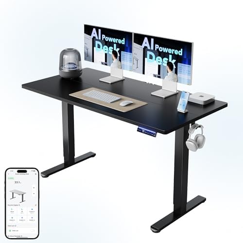 HUANUO 32 Small Electric Standing Desk Adjustable Height  4 Memory Height Settings  Sit Stand Up Desk for Home Office & Computer Workstation  LightWalnut