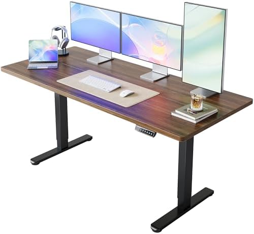 HUANUO 48 x 24 Electric Standing Desk Adjustable Height  4 Memory Height Settings  Headphone Hook  Cable Manager  Sit Stand Up Desk for Home Office & Computer Workstation  Black