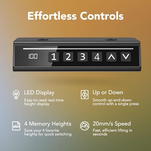 HUANUO 48 x 24 Electric Standing Desk Adjustable Height  4 Memory Height Settings  Headphone Hook  Cable Manager  Sit Stand Up Desk for Home Office & Computer Workstation  Black