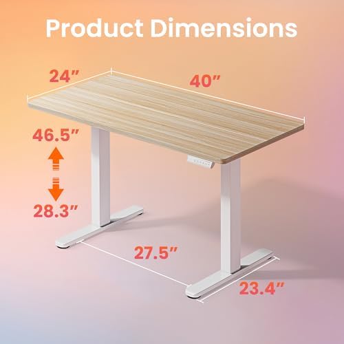 HUANUO 48 x 24 Electric Standing Desk Adjustable Height  4 Memory Height Settings  Headphone Hook  Cable Manager  Sit Stand Up Desk for Home Office & Computer Workstation  Black