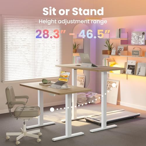 HUANUO 48 x 24 Electric Standing Desk Adjustable Height  4 Memory Height Settings  Headphone Hook  Cable Manager  Sit Stand Up Desk for Home Office & Computer Workstation  Black