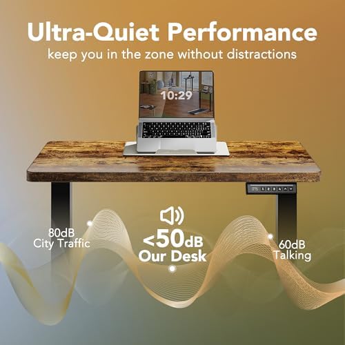 HUANUO 48 x 24 Electric Standing Desk Adjustable Height  4 Memory Height Settings  Headphone Hook  Cable Manager  Sit Stand Up Desk for Home Office & Computer Workstation  Black