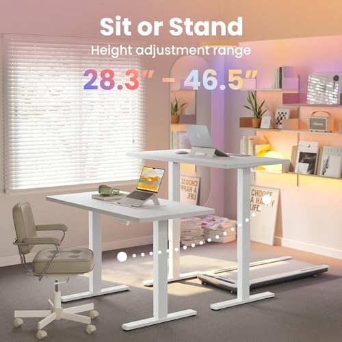 HUANUO 48 x 24 Electric Standing Desk Adjustable Height  4 Memory Height Settings  Headphone Hook  Cable Manager  Sit Stand Up Desk for Home Office & Computer Workstation  Black