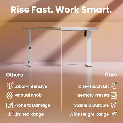 HUANUO 48 x 24 Electric Standing Desk Adjustable Height  4 Memory Height Settings  Headphone Hook  Cable Manager  Sit Stand Up Desk for Home Office & Computer Workstation  Black