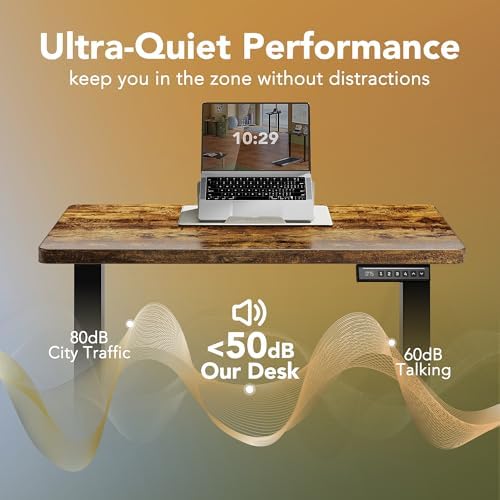 HUANUO 48 x 24 Electric Standing Desk Adjustable Height  4 Memory Height Settings  Headphone Hook  Cable Manager  Sit Stand Up Desk for Home Office & Computer Workstation  Black