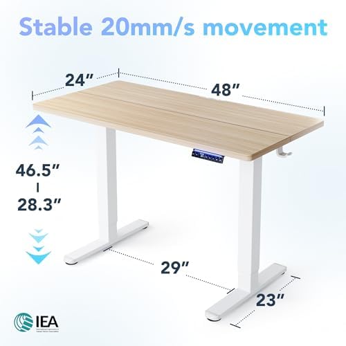HUANUO 48 x 24 Electric Standing Desk Adjustable Height  4 Memory Height Settings  Headphone Hook  Cable Manager  Sit Stand Up Desk for Home Office & Computer Workstation  Black