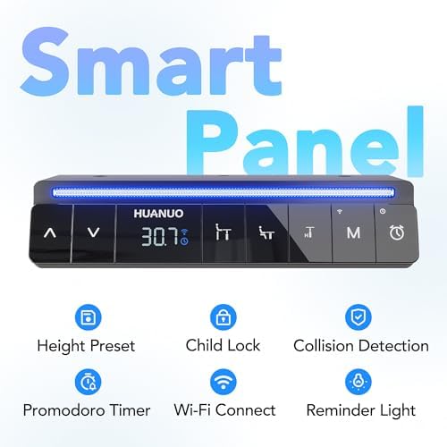 HUANUO 48 x 24 Electric Standing Desk Adjustable Height  4 Memory Height Settings  Headphone Hook  Cable Manager  Sit Stand Up Desk for Home Office & Computer Workstation  Black