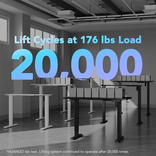 HUANUO 48 x 24 Electric Standing Desk Adjustable Height  4 Memory Height Settings  Headphone Hook  Cable Manager  Sit Stand Up Desk for Home Office & Computer Workstation  Black