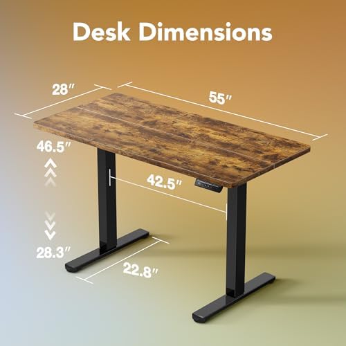 HUANUO 48 x 24 Electric Standing Desk Adjustable Height  4 Memory Height Settings  Headphone Hook  Cable Manager  Sit Stand Up Desk for Home Office & Computer Workstation  Black