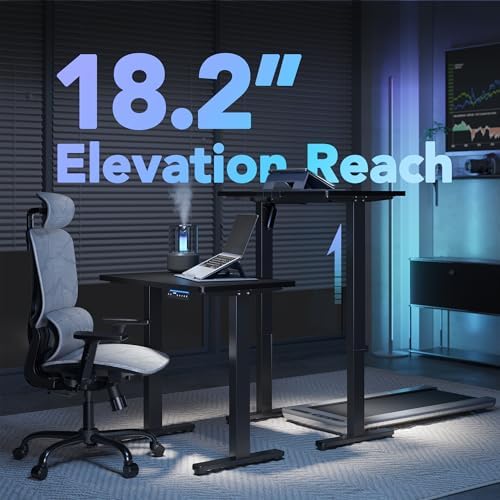 HUANUO 48 x 24 Electric Standing Desk Adjustable Height  4 Memory Height Settings  Headphone Hook  Cable Manager  Sit Stand Up Desk for Home Office & Computer Workstation  Black