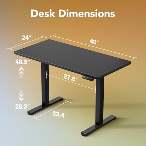 HUANUO 48 x 24 Electric Standing Desk Adjustable Height  4 Memory Height Settings  Headphone Hook  Cable Manager  Sit Stand Up Desk for Home Office & Computer Workstation  Black