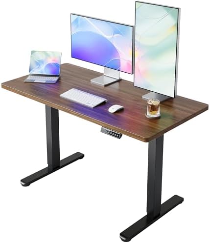 HUANUO 48 x 24 Electric Standing Desk Adjustable Height  4 Memory Height Settings  Headphone Hook  Cable Manager  Sit Stand Up Desk for Home Office & Computer Workstation  Black