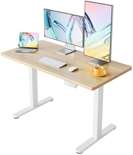 HUANUO 48 x 24 Electric Standing Desk Adjustable Height  4 Memory Height Settings  Headphone Hook  Cable Manager  Sit Stand Up Desk for Home Office & Computer Workstation  Black