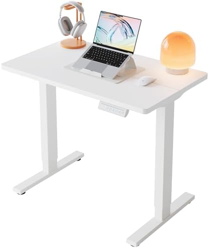 HUANUO 48 x 24 Electric Standing Desk Adjustable Height  4 Memory Height Settings  Headphone Hook  Cable Manager  Sit Stand Up Desk for Home Office & Computer Workstation  Black