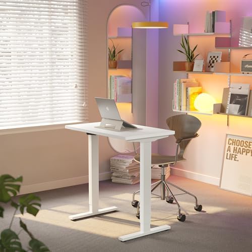 HUANUO 48 x 24 Electric Standing Desk Adjustable Height  4 Memory Height Settings  Headphone Hook  Cable Manager  Sit Stand Up Desk for Home Office & Computer Workstation  Black