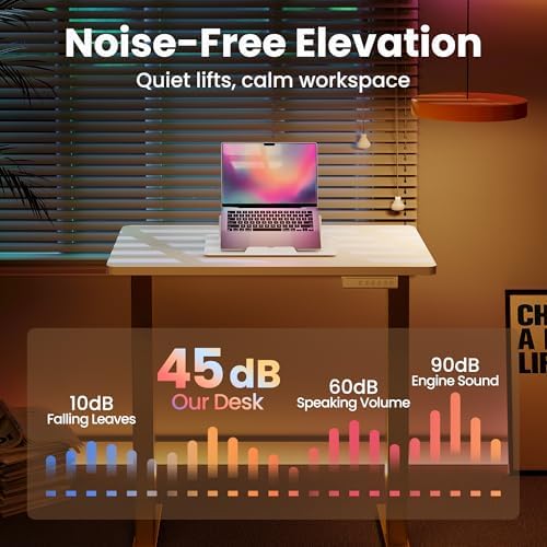 HUANUO 48 x 24 Electric Standing Desk Adjustable Height  4 Memory Height Settings  Headphone Hook  Cable Manager  Sit Stand Up Desk for Home Office & Computer Workstation  Black