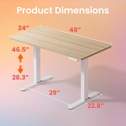 HUANUO 48 x 24 Electric Standing Desk Adjustable Height  4 Memory Height Settings  Headphone Hook  Cable Manager  Sit Stand Up Desk for Home Office & Computer Workstation  Black