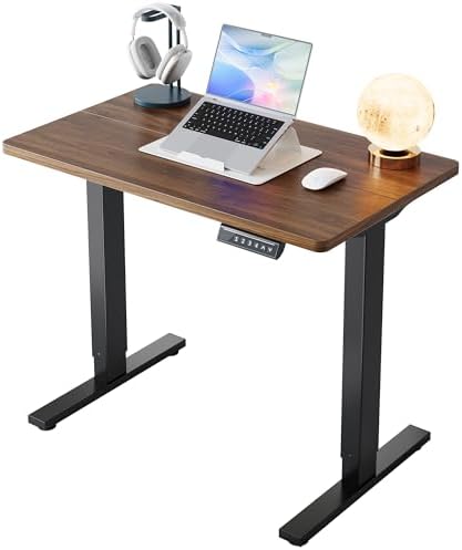 HUANUO 48 x 24 Electric Standing Desk Adjustable Height  4 Memory Height Settings  Headphone Hook  Cable Manager  Sit Stand Up Desk for Home Office & Computer Workstation  Black