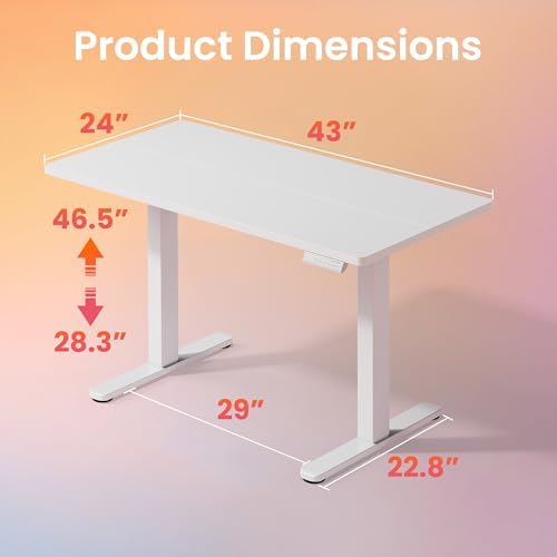 HUANUO 48 x 24 Electric Standing Desk Adjustable Height  4 Memory Height Settings  Headphone Hook  Cable Manager  Sit Stand Up Desk for Home Office & Computer Workstation  Black