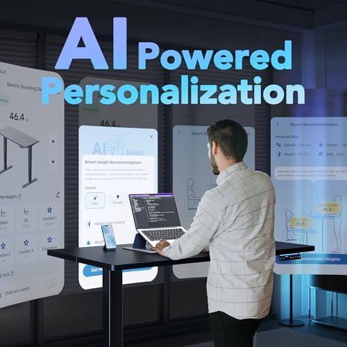 HUANUO 48 x 24 Electric Standing Desk Adjustable Height  4 Memory Height Settings  Headphone Hook  Cable Manager  Sit Stand Up Desk for Home Office & Computer Workstation  Black