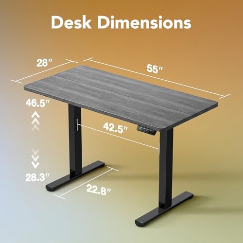 HUANUO 48 x 24 Electric Standing Desk Adjustable Height  4 Memory Height Settings  Headphone Hook  Cable Manager  Sit Stand Up Desk for Home Office & Computer Workstation  Black