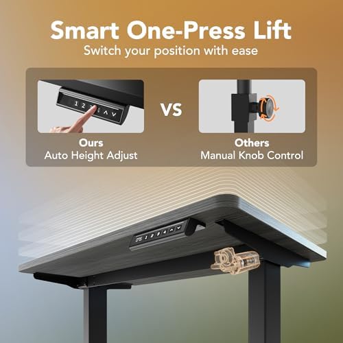 HUANUO 48 x 24 Electric Standing Desk Adjustable Height  4 Memory Height Settings  Headphone Hook  Cable Manager  Sit Stand Up Desk for Home Office & Computer Workstation  Black