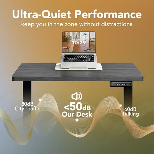 HUANUO 48 x 24 Electric Standing Desk Adjustable Height  4 Memory Height Settings  Headphone Hook  Cable Manager  Sit Stand Up Desk for Home Office & Computer Workstation  Black