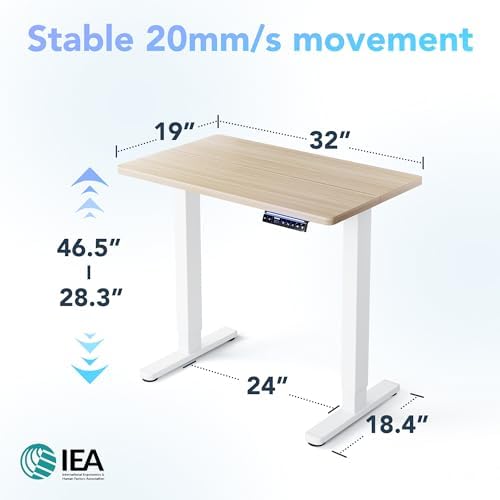 HUANUO 48 x 24 Electric Standing Desk Adjustable Height  4 Memory Height Settings  Headphone Hook  Cable Manager  Sit Stand Up Desk for Home Office & Computer Workstation  Black