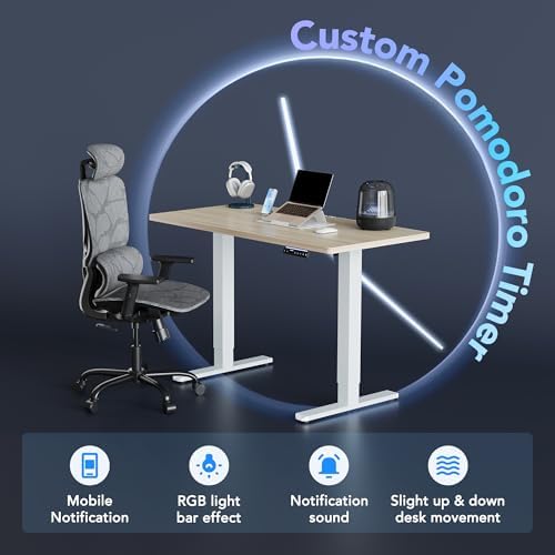 HUANUO 48 x 24 Electric Standing Desk Adjustable Height  4 Memory Height Settings  Headphone Hook  Cable Manager  Sit Stand Up Desk for Home Office & Computer Workstation  Black