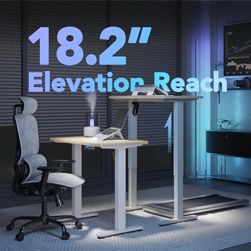 HUANUO 48 x 24 Electric Standing Desk Adjustable Height  4 Memory Height Settings  Headphone Hook  Cable Manager  Sit Stand Up Desk for Home Office & Computer Workstation  Black