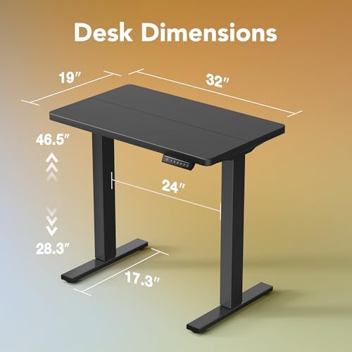 HUANUO 48 x 24 Electric Standing Desk Adjustable Height  4 Memory Height Settings  Headphone Hook  Cable Manager  Sit Stand Up Desk for Home Office & Computer Workstation  Black