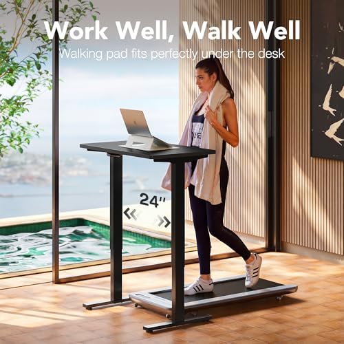 HUANUO 48 x 24 Electric Standing Desk Adjustable Height  4 Memory Height Settings  Headphone Hook  Cable Manager  Sit Stand Up Desk for Home Office & Computer Workstation  Black