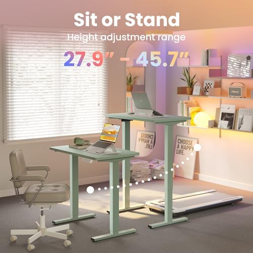 HUANUO 48 x 24 Electric Standing Desk Adjustable Height  4 Memory Height Settings  Headphone Hook  Cable Manager  Sit Stand Up Desk for Home Office & Computer Workstation  Black