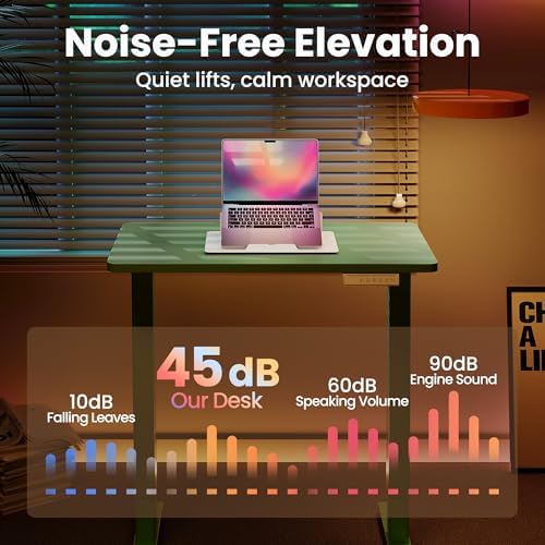 HUANUO 48 x 24 Electric Standing Desk Adjustable Height  4 Memory Height Settings  Headphone Hook  Cable Manager  Sit Stand Up Desk for Home Office & Computer Workstation  Black