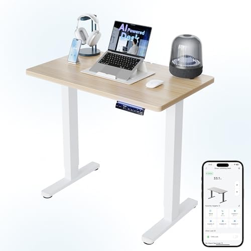HUANUO 48 x 24 Electric Standing Desk Adjustable Height  4 Memory Height Settings  Headphone Hook  Cable Manager  Sit Stand Up Desk for Home Office & Computer Workstation  Black